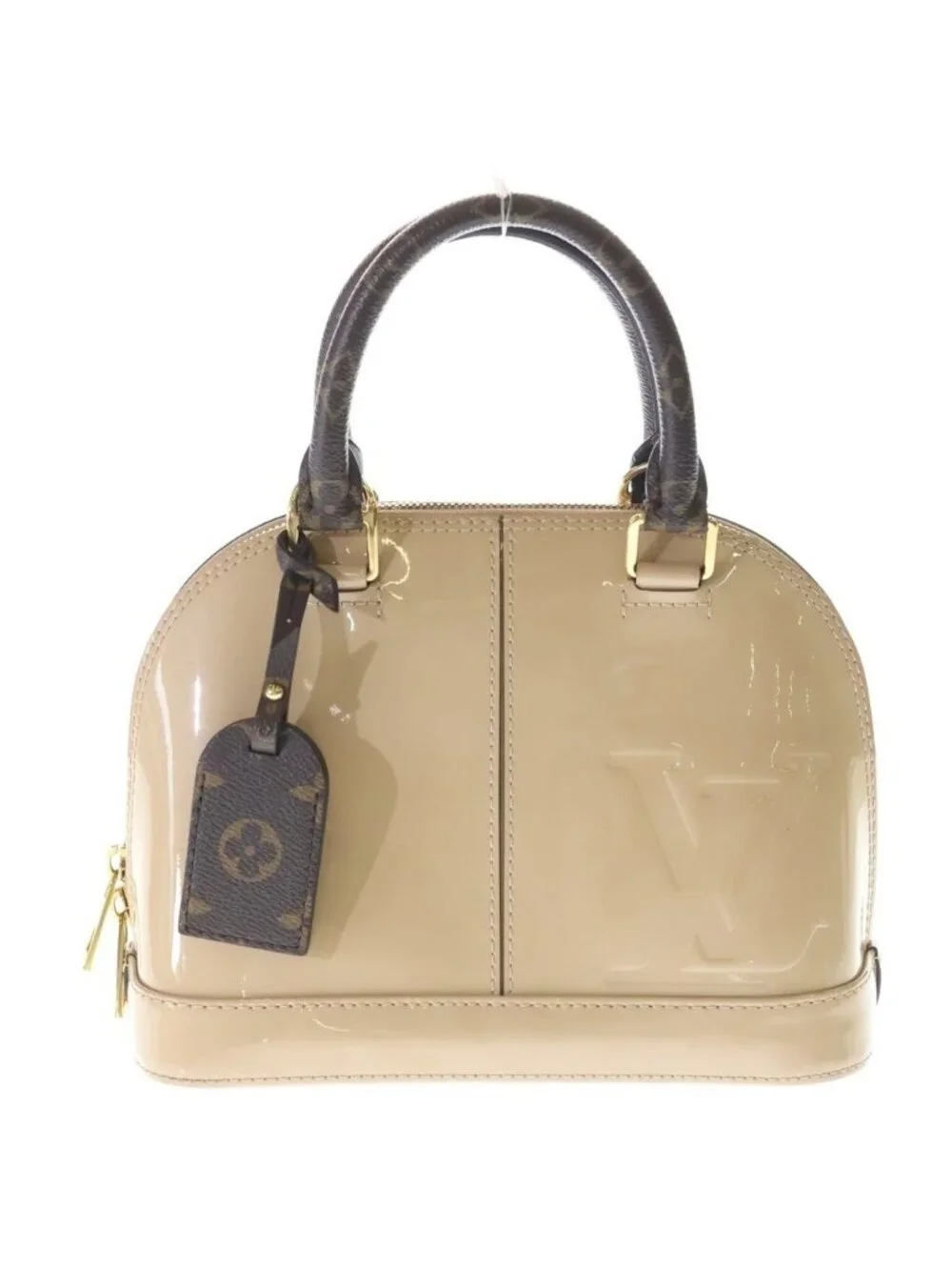 Louis Vuitton Alma Shoulder Bag Beige Brown Leather Patent Gold